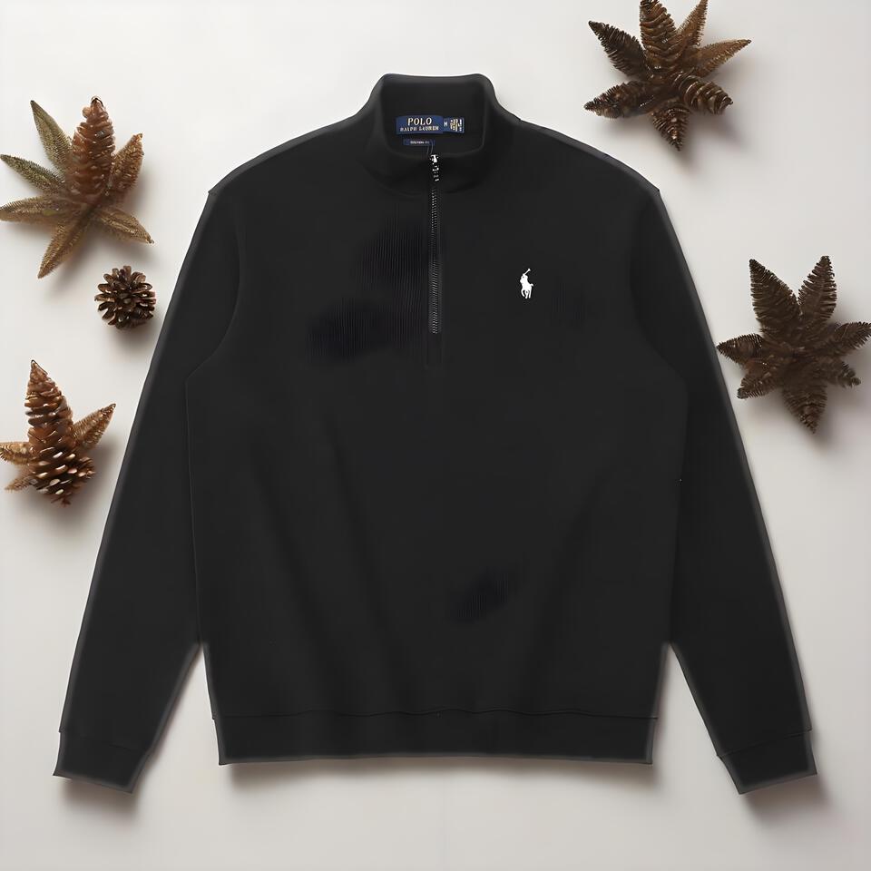 Polo Ralph Lauren Black Cotton Half-Zip Mock Neck Sweatshirt Unisex