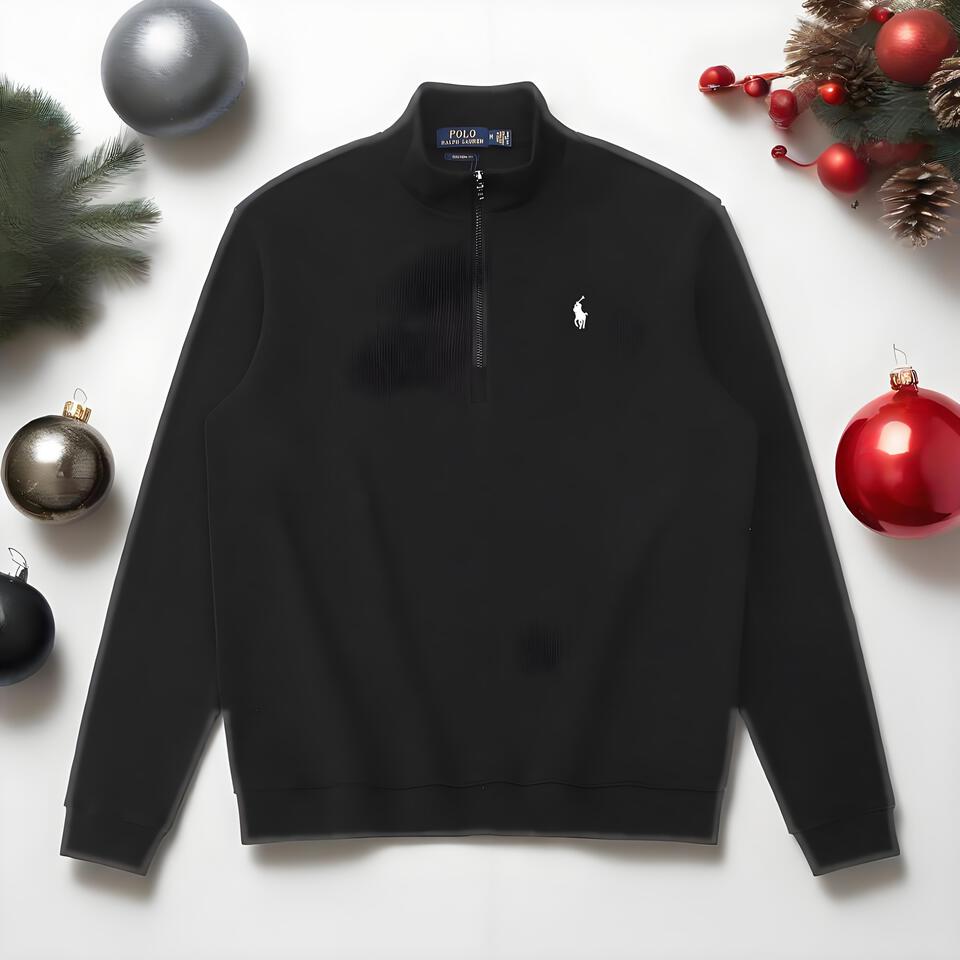 Polo Ralph Lauren Black Cotton Stand Collar Half Zip Sweatshirt