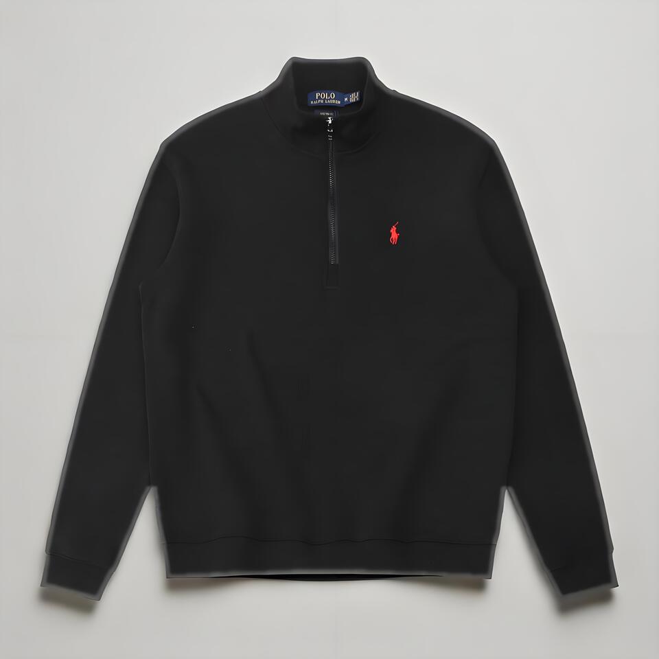 Polo Ralph Lauren Black Cotton Stand Collar Half Zip Sweatshirt Unisex