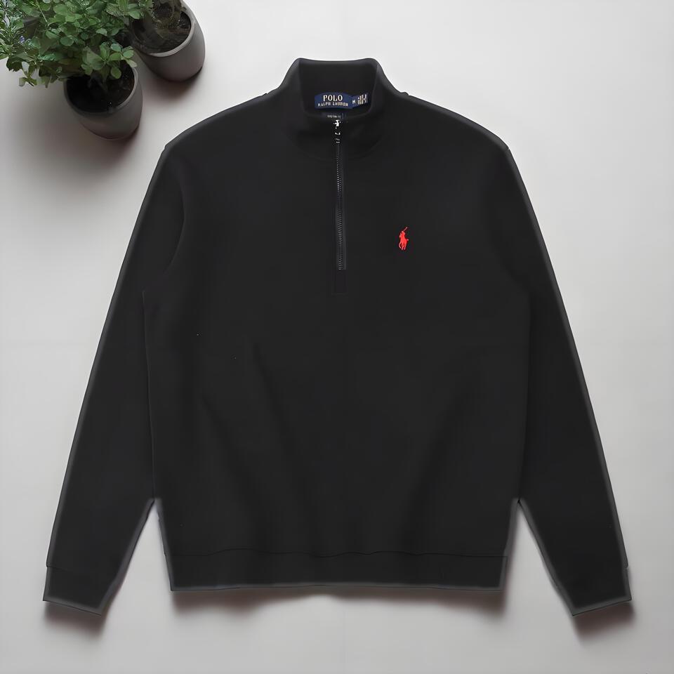 Polo Ralph Lauren Black Stand Collar Half Zip Cotton Sweatshirt