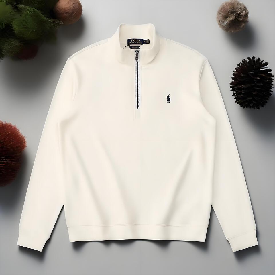 Polo Ralph Lauren Cream Cotton Half-Zip Collar Sweatshirt