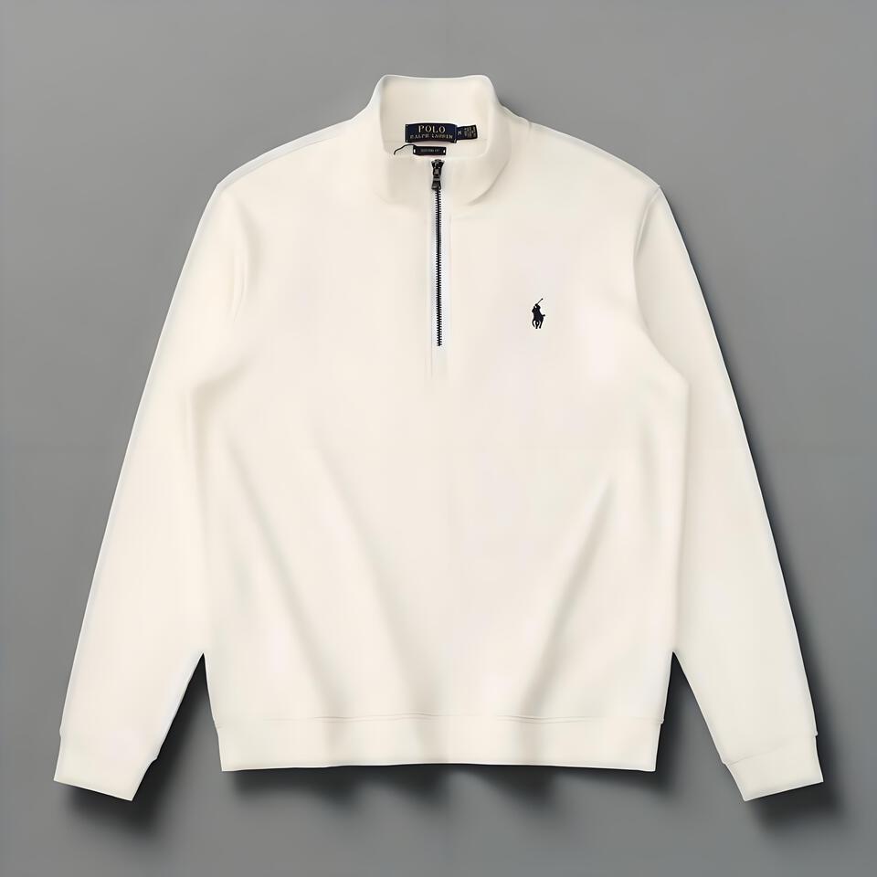Polo Ralph Lauren Cream Cotton Half-Zip Mock Neck Sweatshirt