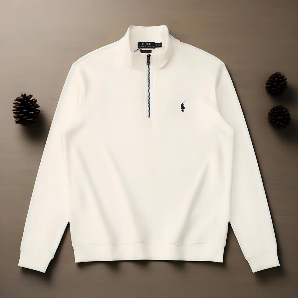 Polo Ralph Lauren Cream Cotton Stand Collar Half-Zip Sweatshirt Unisex