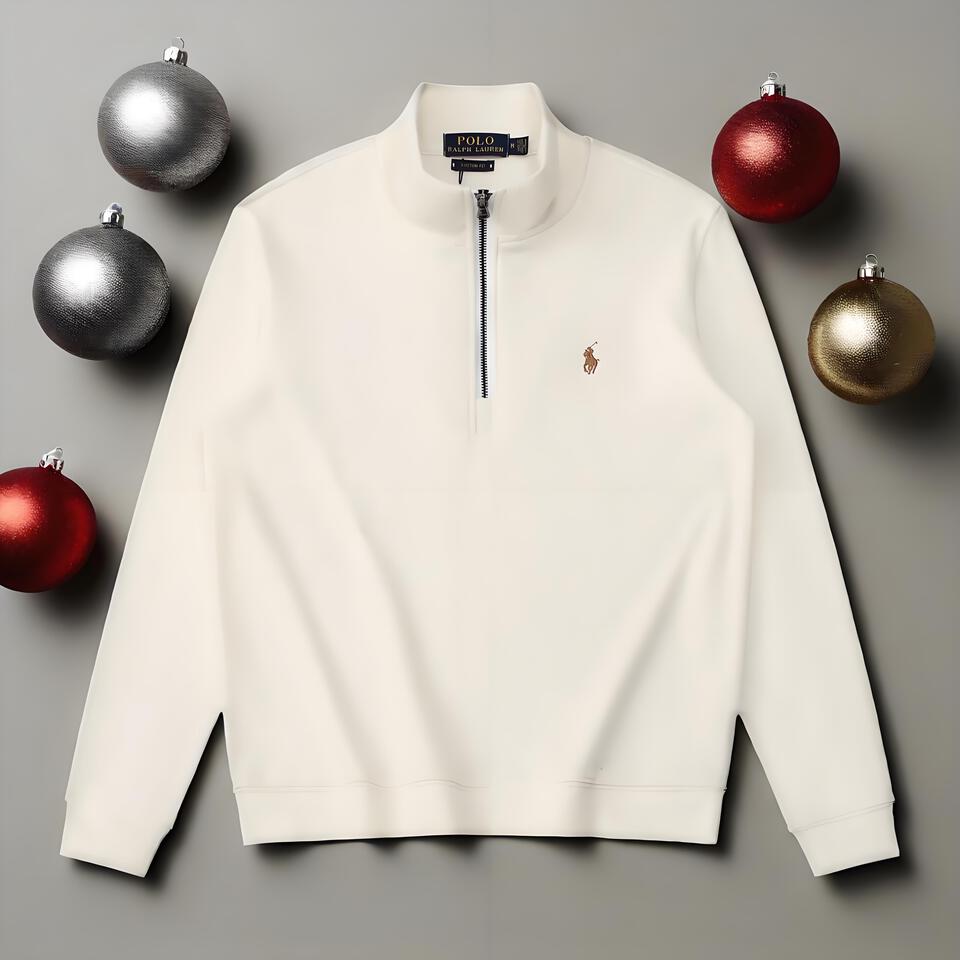 Polo Ralph Lauren Cream Cotton Stand Collar Logo Embroidered Sweatshirt