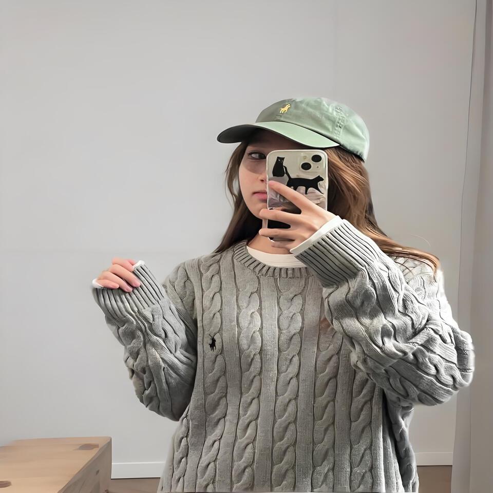 Polo Ralph Lauren Gray Cable Knit Sweater Unisex Vintage Loose