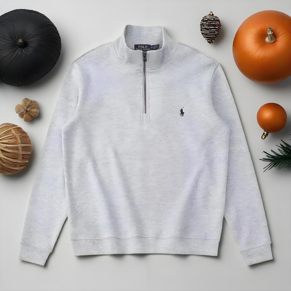 Polo Ralph Lauren Grey Cotton Half-Zip Collar Sweatshirt