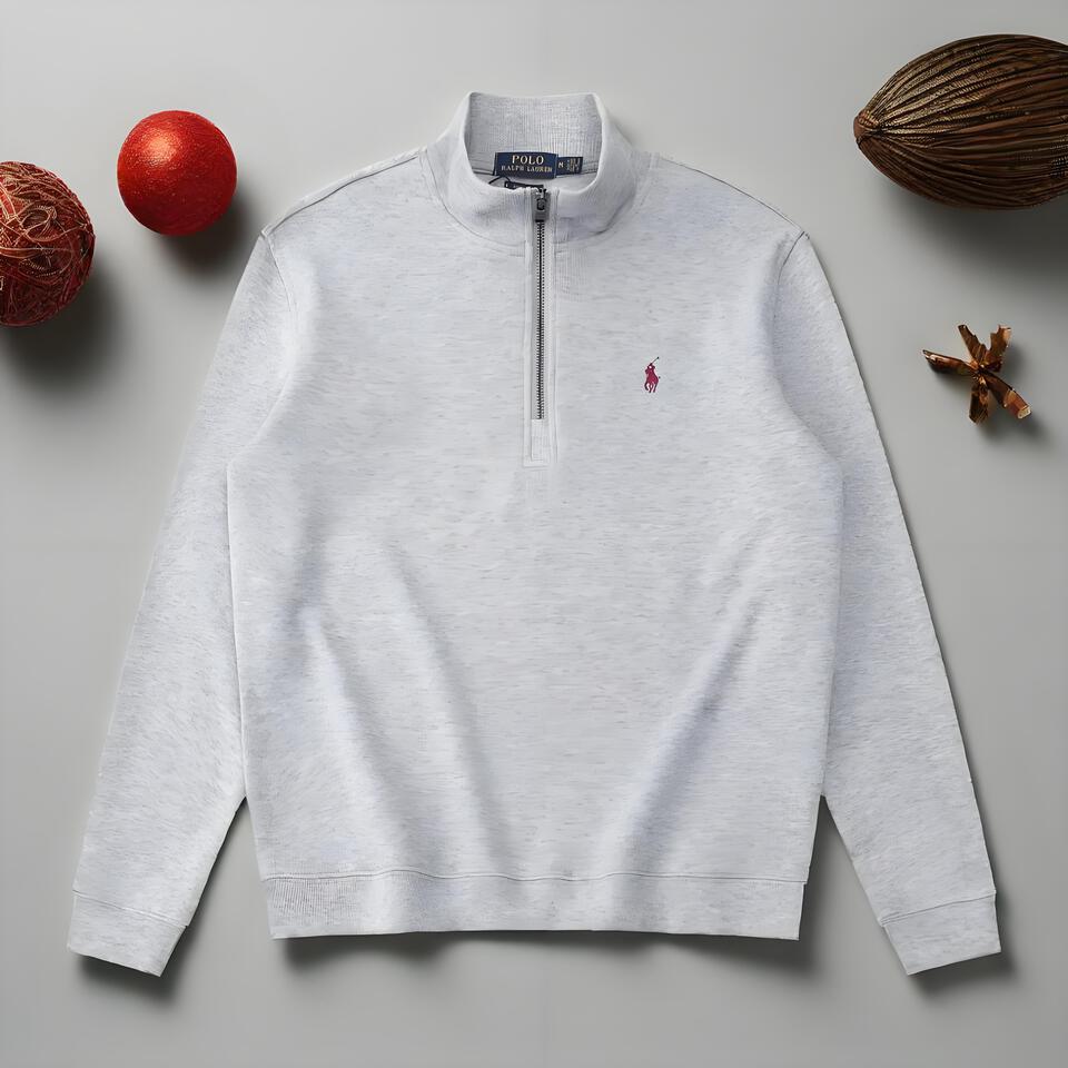 Polo Ralph Lauren Grey Cotton Half-Zip Mock Neck Sweatshirt