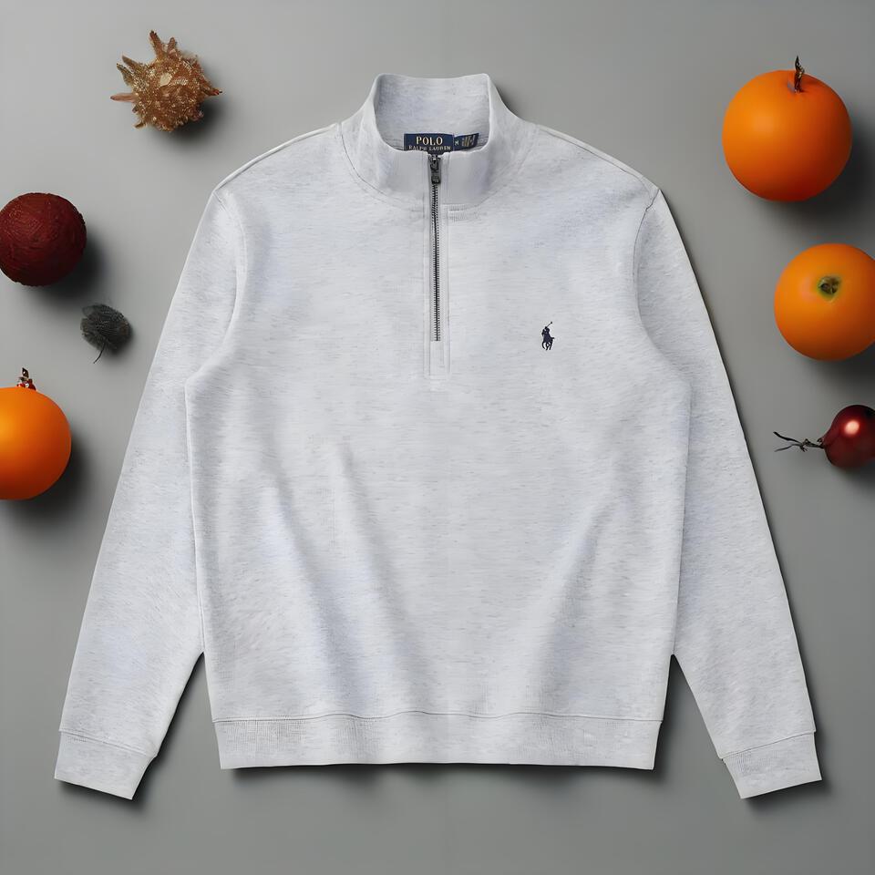 Polo Ralph Lauren Grey Cotton Mandarin Collar Half-Zip Sweatshirt Unisex