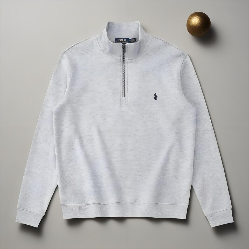 POLO RALPH LAUREN Grey Cotton Stand Collar Embroidered Hoodie Unisex