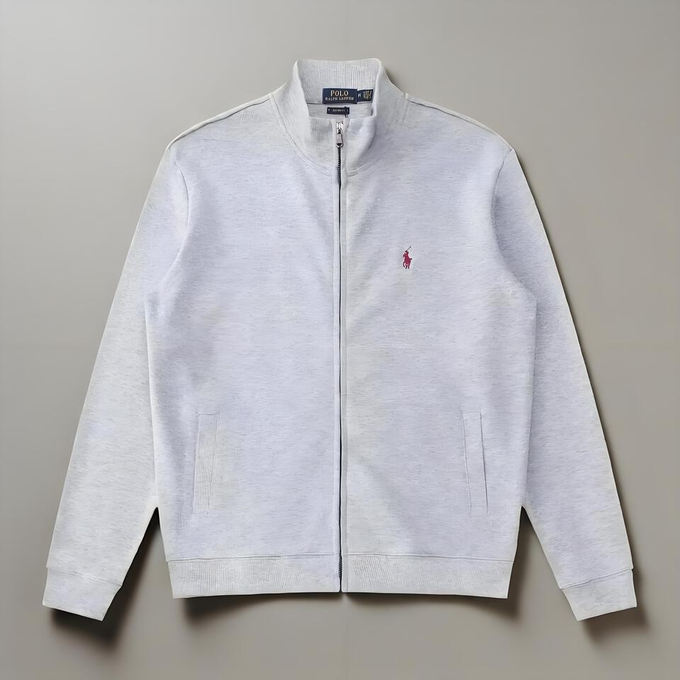 Polo Ralph Lauren Grey Cotton Stand Collar Zip Up Embroidered Logo