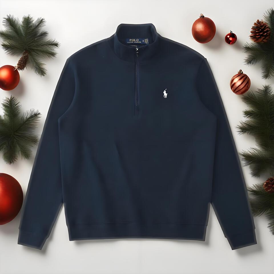 Polo Ralph Lauren Navy Cotton Half-Zip Collar Sweatshirt