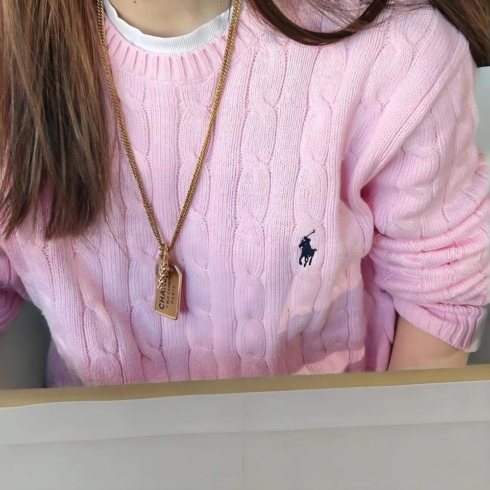 Polo Ralph Lauren Pink Cable Knit Sweater Vintage Embroidery
