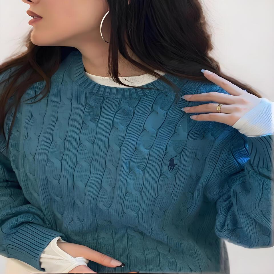 Polo Ralph Lauren Teal Wool Blend Vintage Cable Knit Sweater