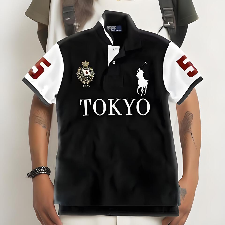 Polo Ralph Lauren Tokyo Limited Black White Cotton Polo Shirt