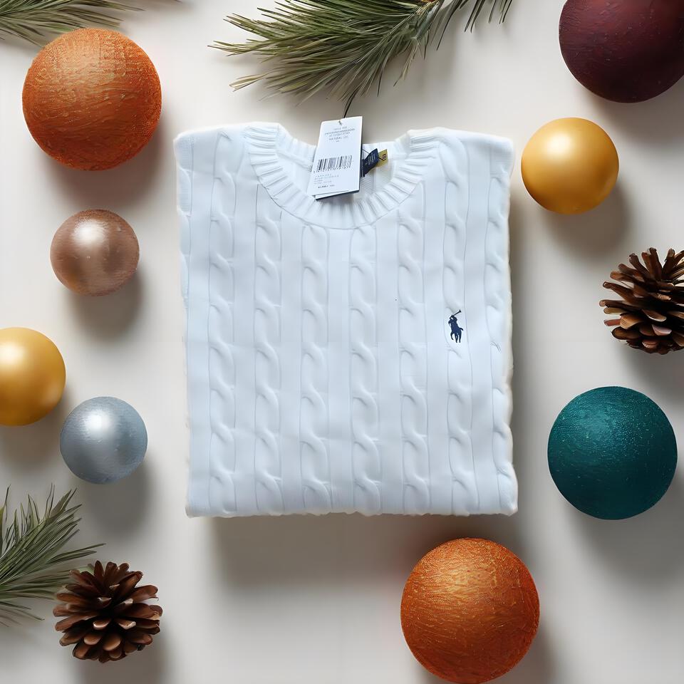 Polo Ralph Lauren White Cable Knit Crewneck Sweater