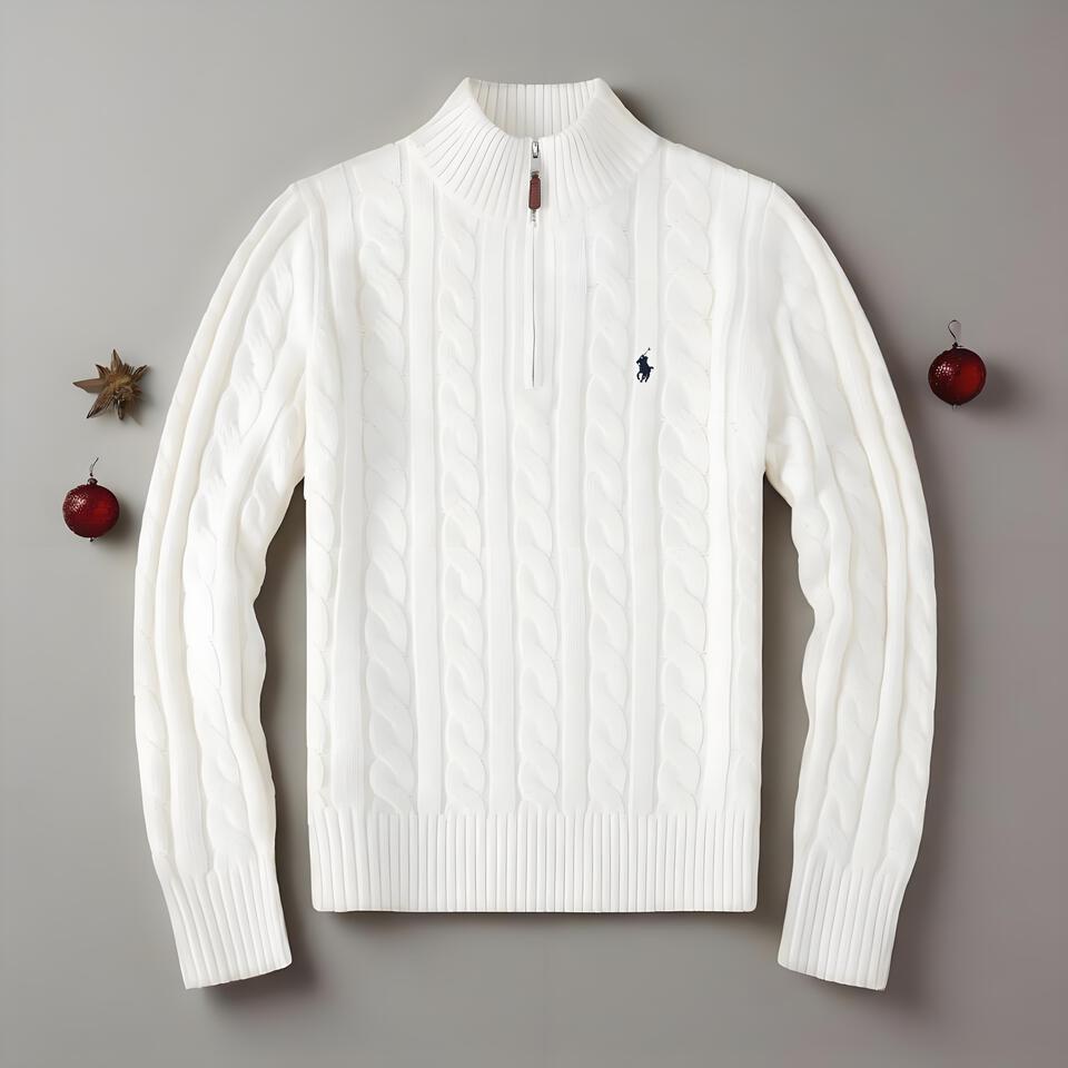 Polo Ralph Lauren White Cable Knit Turtleneck Sweater