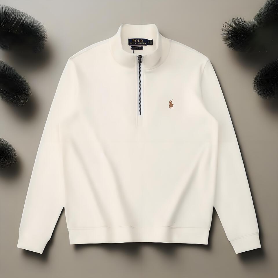 Polo Ralph Lauren White Cotton Stand Collar Half Zip Sweatshirt