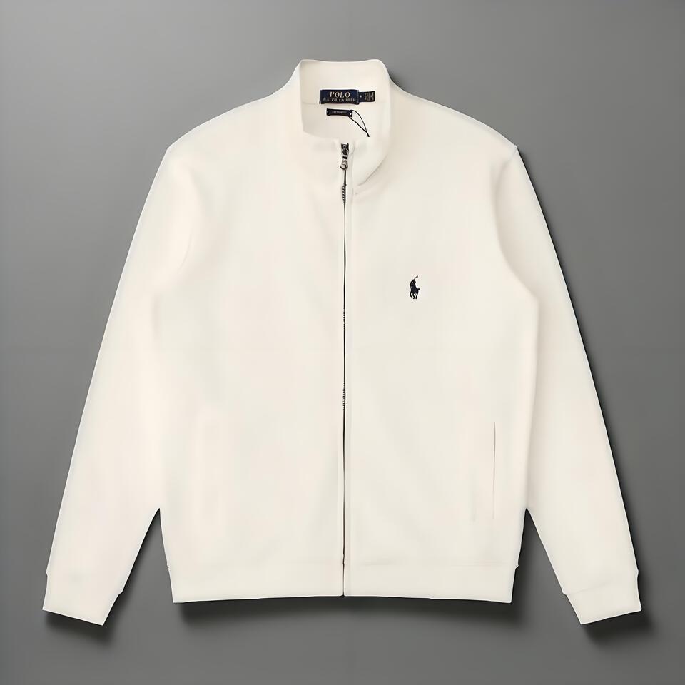 Polo Ralph Lauren White Stand Collar Knit Cotton Jacket