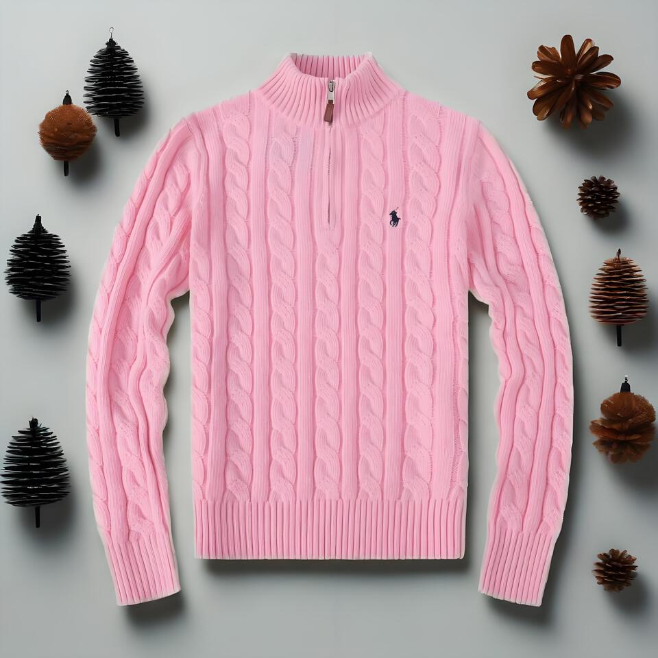 Polo Ralph Lauren Women's Pink Knit Half-Zip Sweater