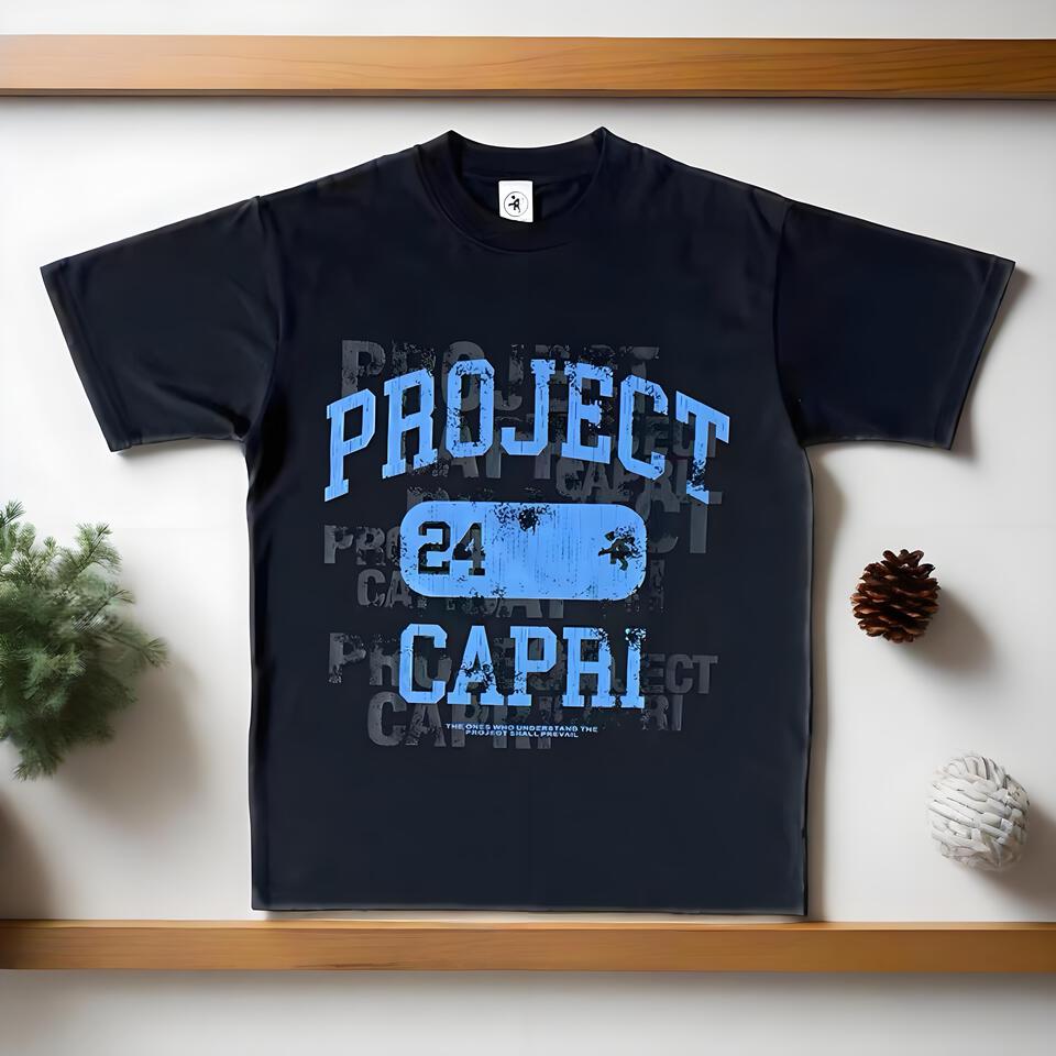 Project 24 Capri Black Cotton Tee Streetwear Unisex Print Top