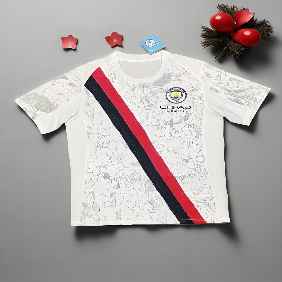 PUMA Men's Manchester City White Breathable T-Shirt - Lightweight Quick-Dry Football Jersey