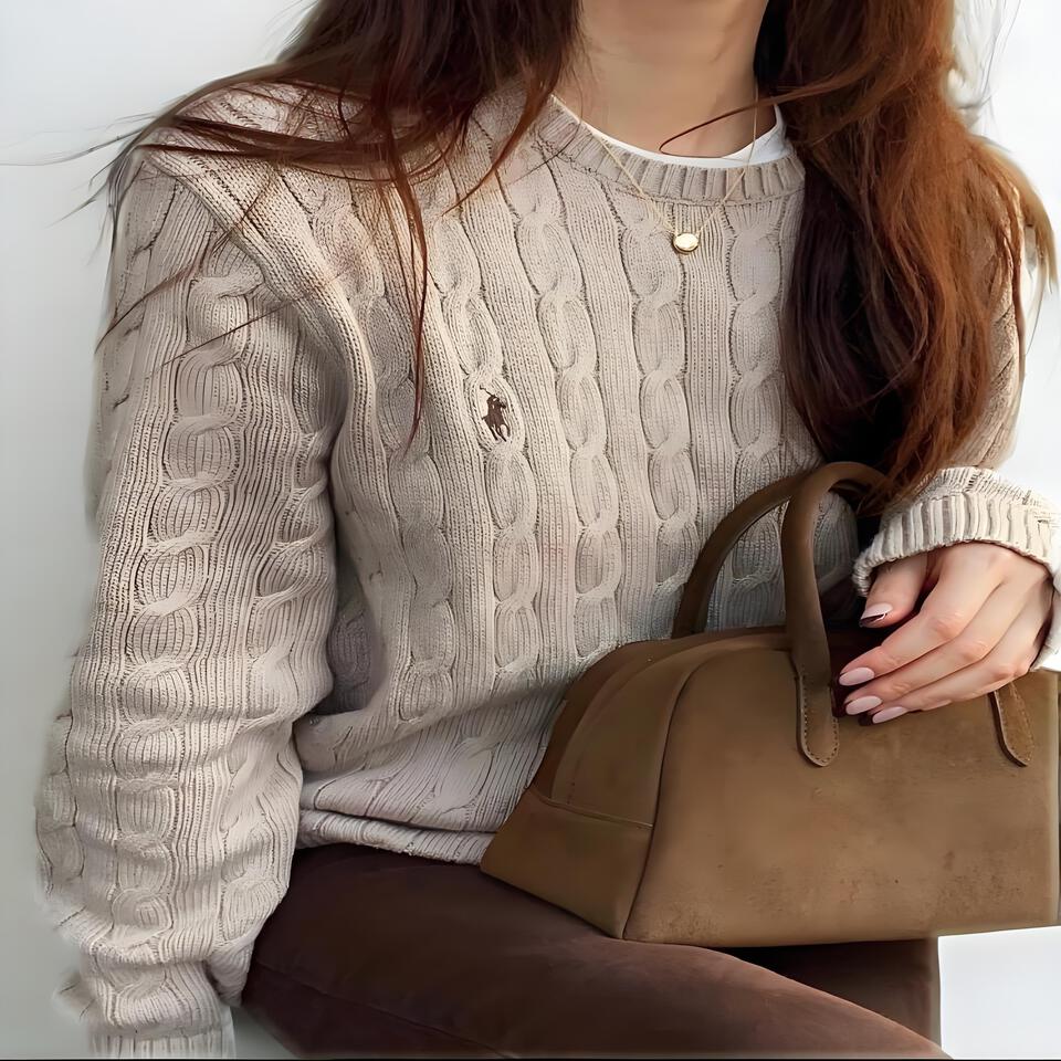 Ralph Lauren Beige Wool Blend Cable Knit Sweater