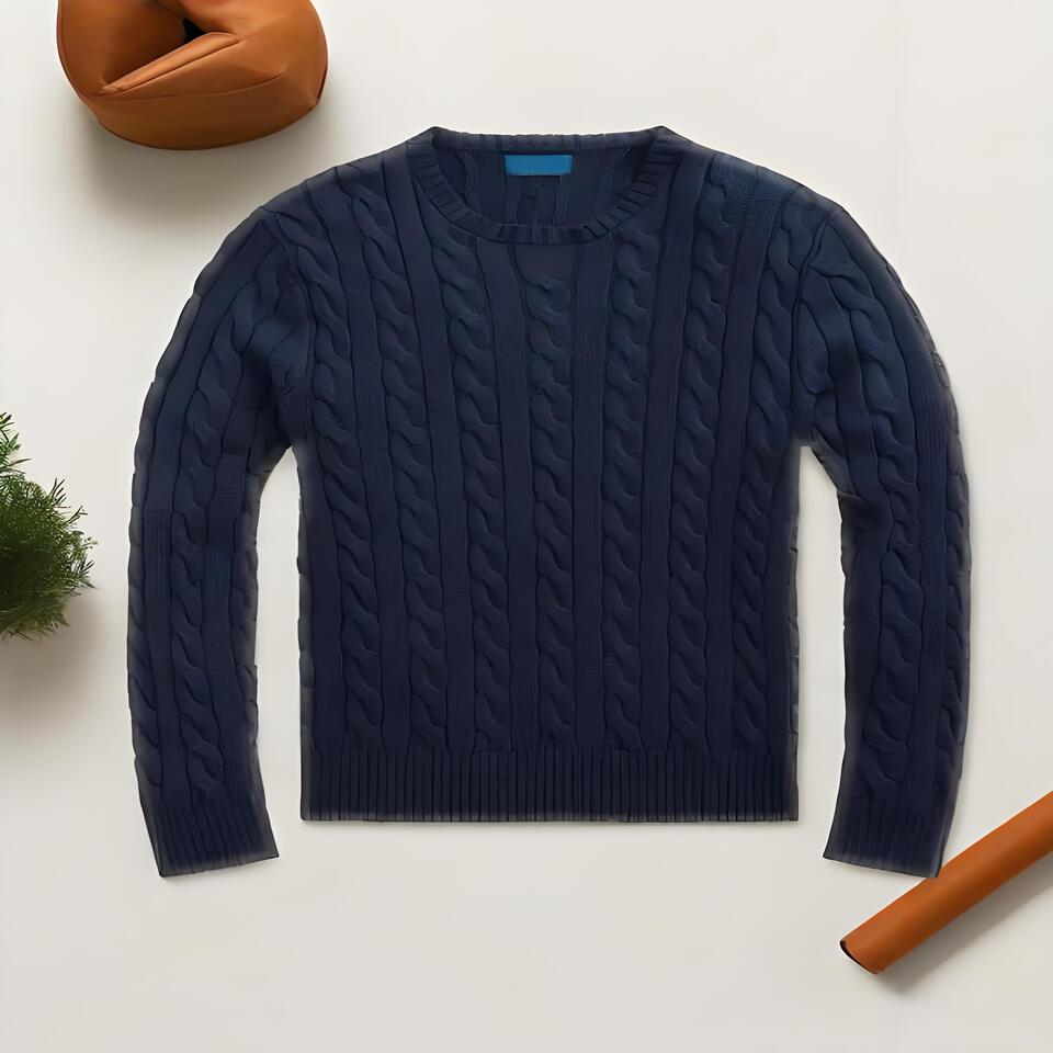 Ralph Lauren Blue Wool Blend Cable Knit Sweater