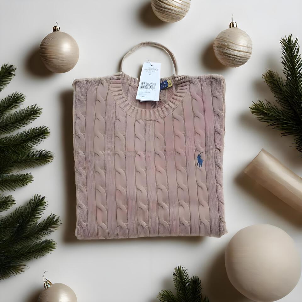 Ralph Lauren Light Brown Wool Blend Vintage Cable Knit Sweater