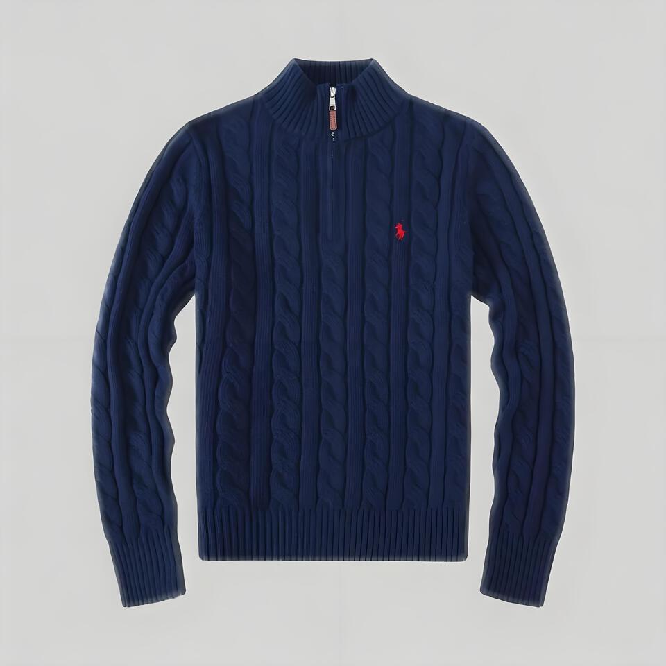 Ralph Lauren Navy Cable Knit Zip Neck Sweater Unisex