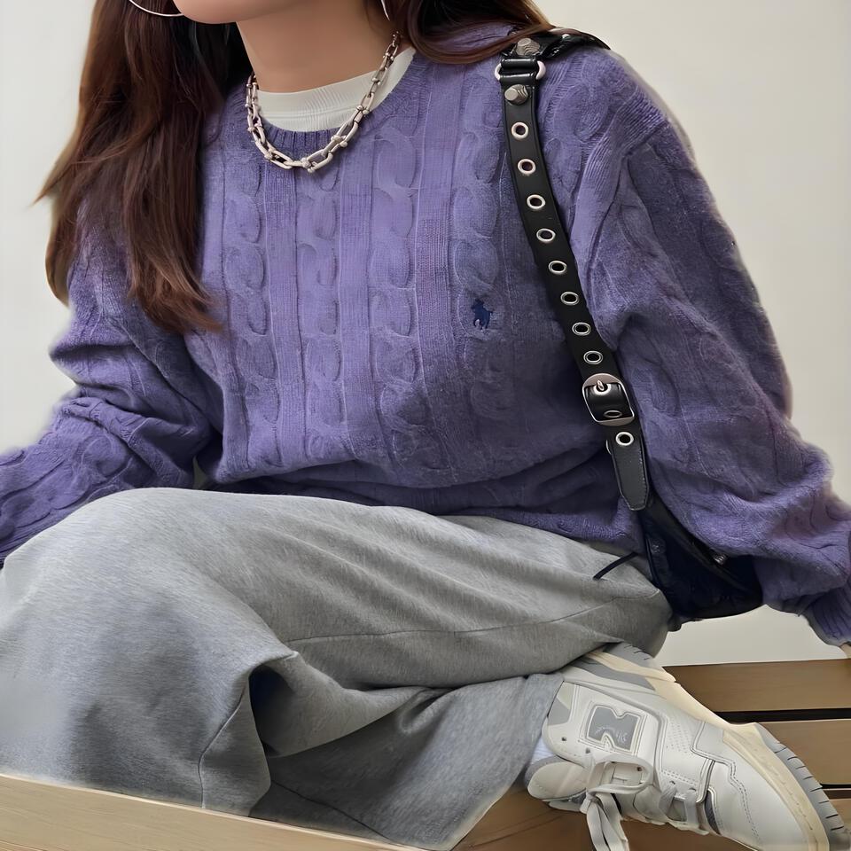 Ralph Lauren Purple Wool Blend Cable Knit Sweater