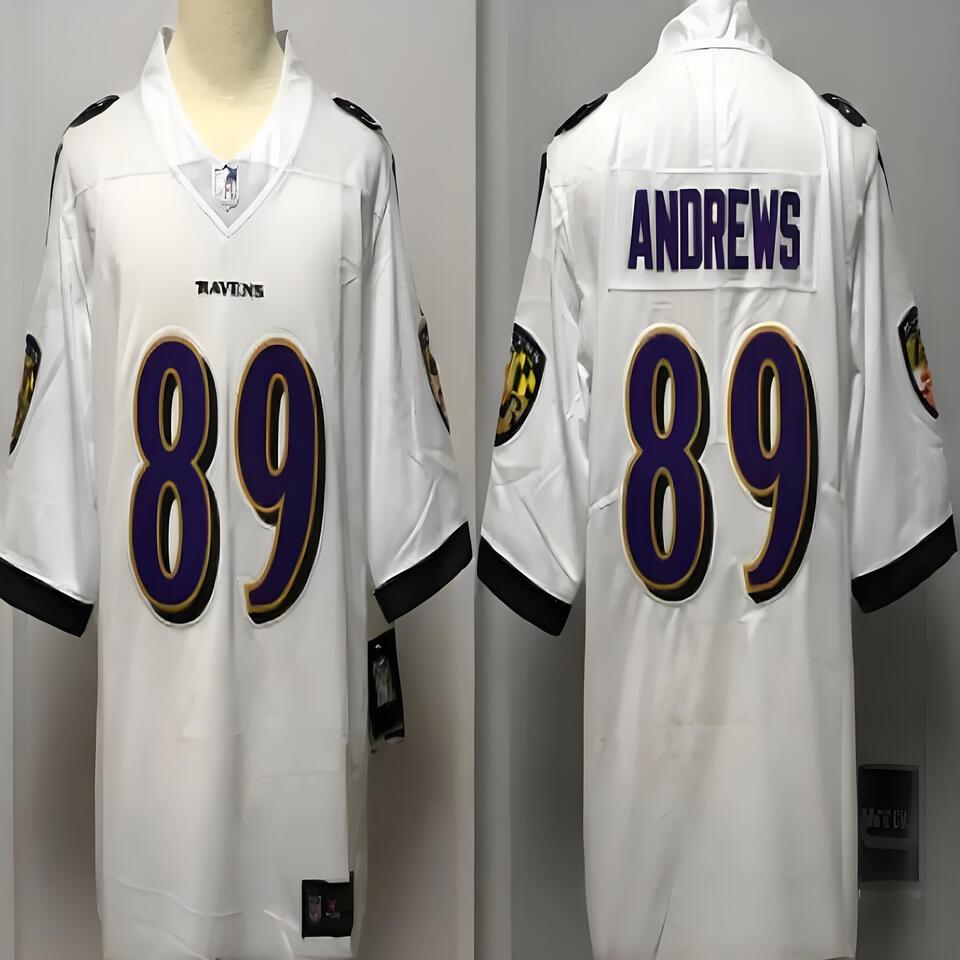 Ravens White Purple 89 Jersey Men's Breathable Sports Shirt