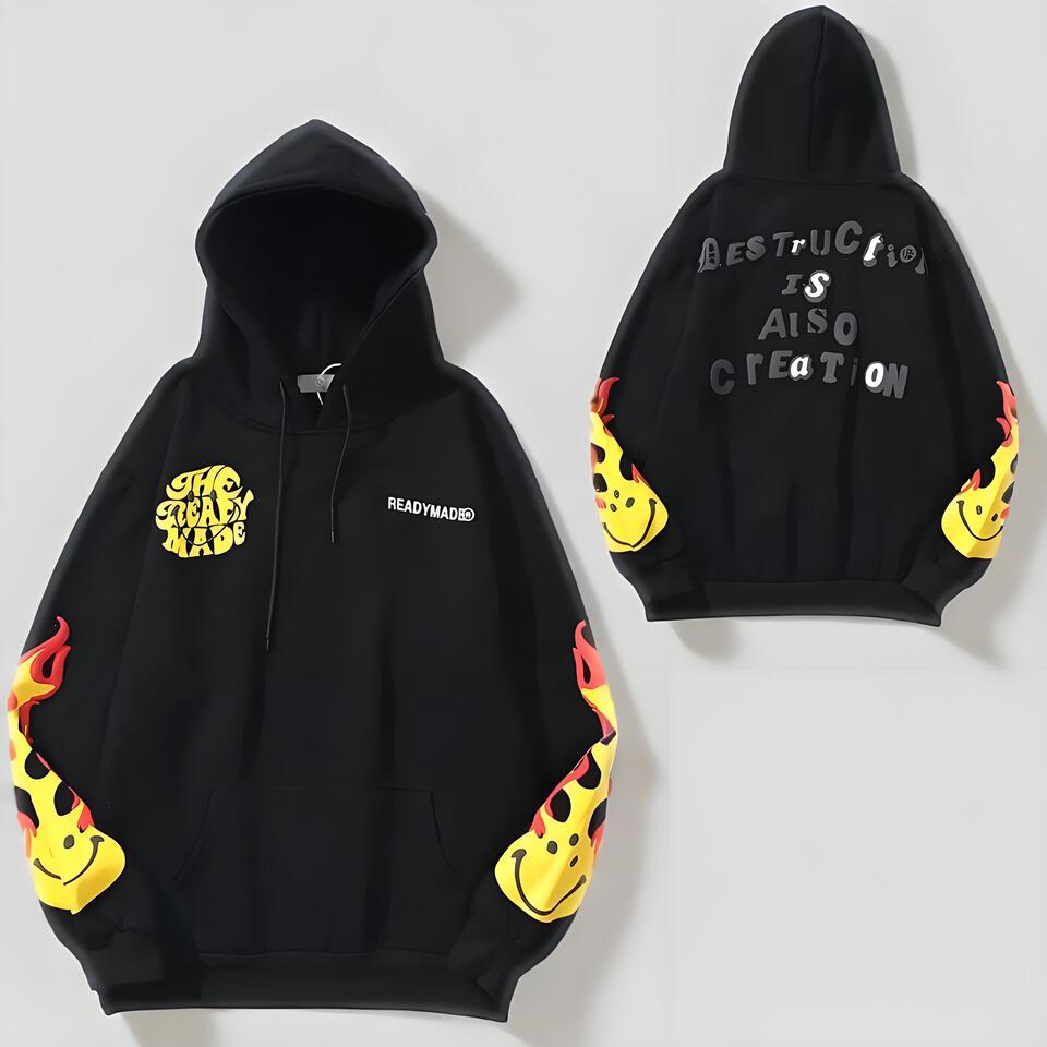 READYMADE Black Cotton Hoodie Unisex Streetwear Style