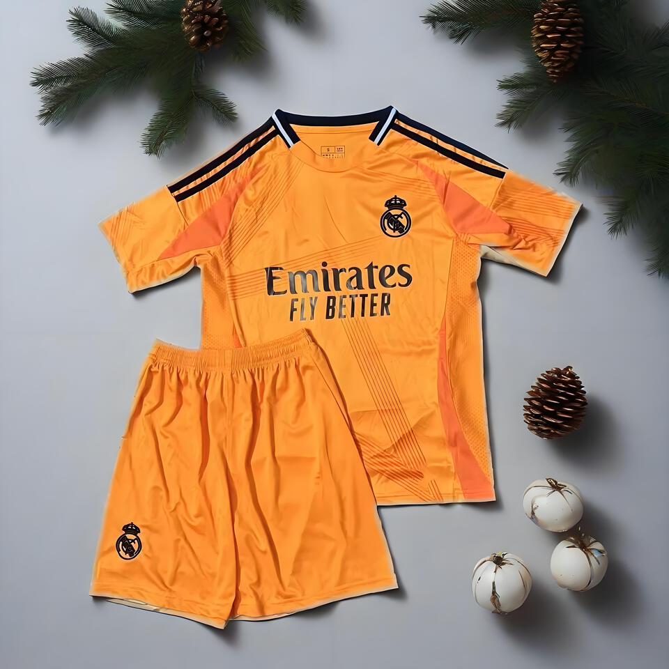 Real Madrid Football Series Orange Black Breathable Sports Set