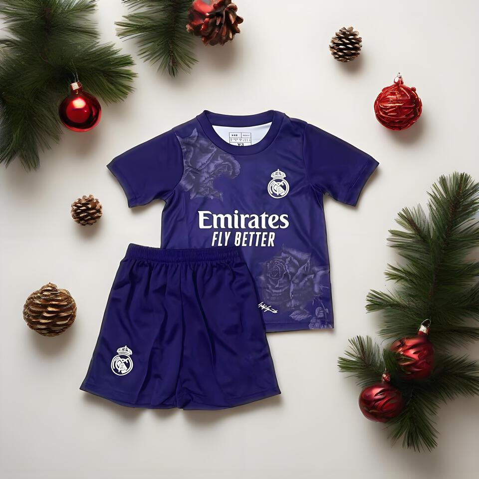 Real Madrid Kids Purple Breathable Sporty Shorts & T-Shirt Set