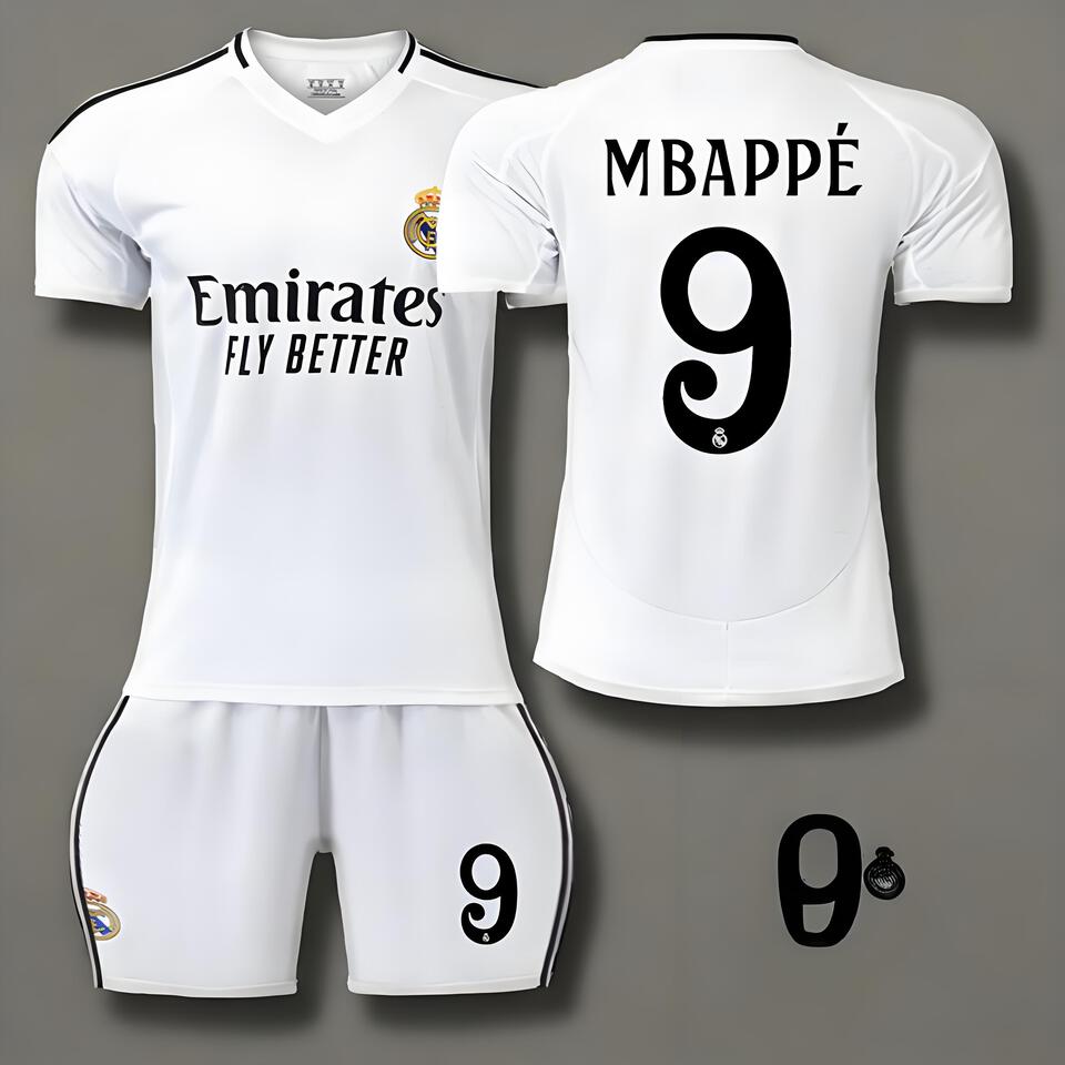 Real Madrid Mbappe 9 White Football Jersey Breathable Quick-Dry Kit