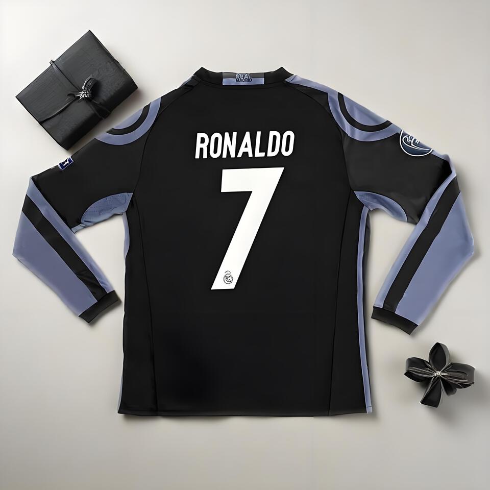Real Madrid Ronaldo Black Football Jersey Authentic Long Sleeve CR7