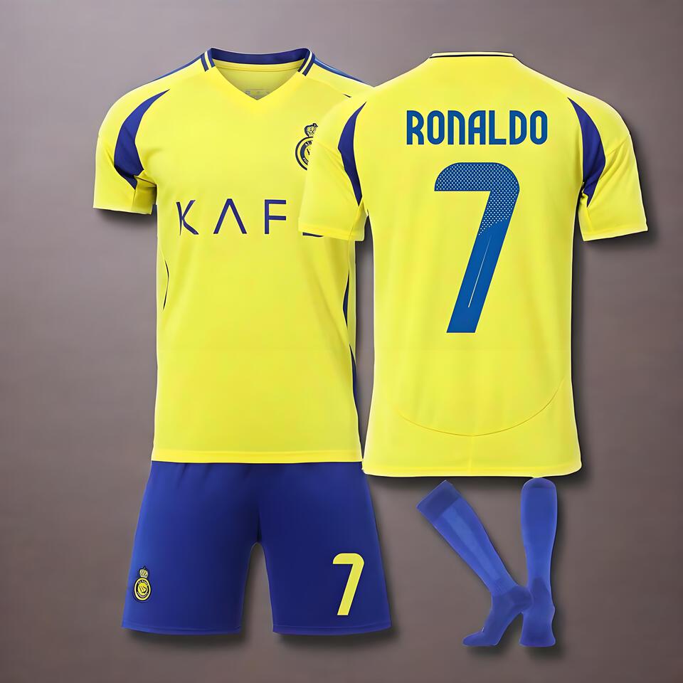 Real Madrid Ronaldo Men's Blue Yellow Breathable Quick-Dry Football Jersey