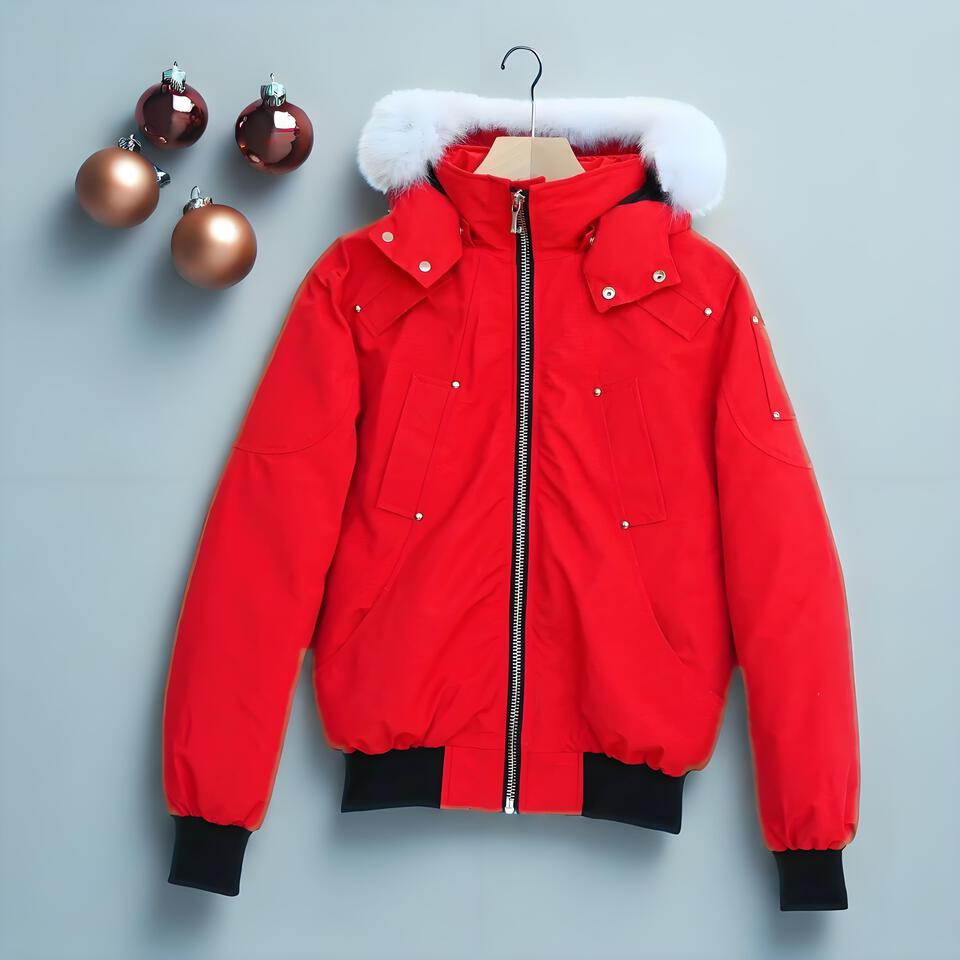 Red Warm Hooded Windproof Polyester Unisex Winter Jacket