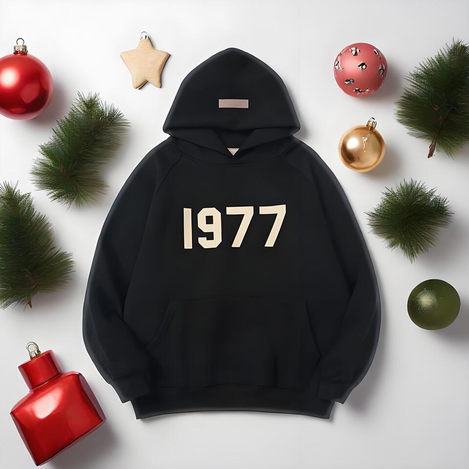 Retro 1977 Black Cotton Hooded Sweatshirt