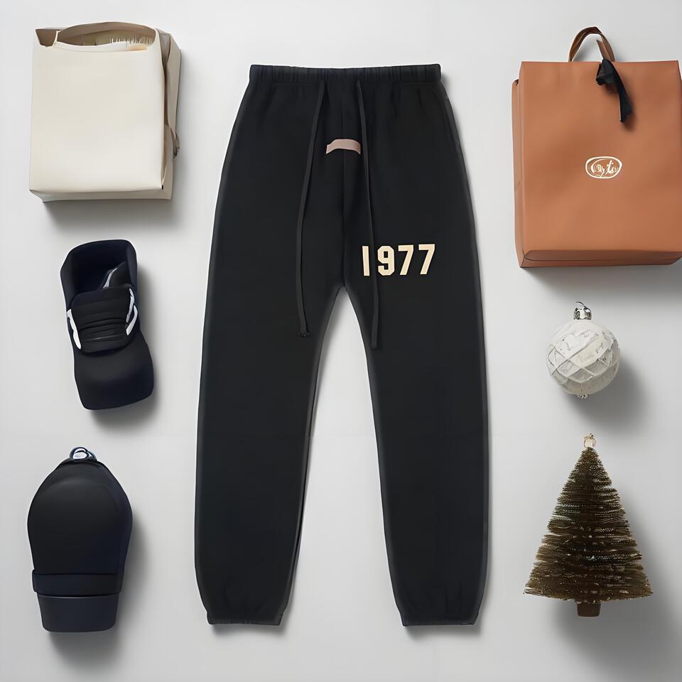 Retro 1977 Black Cotton Joggers Unisex Streetwear