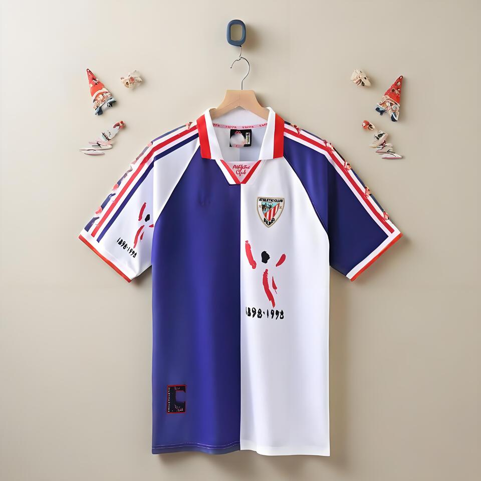 Retro Football Club Blue and White V-Neck Cotton T-Shirt for Men and Women