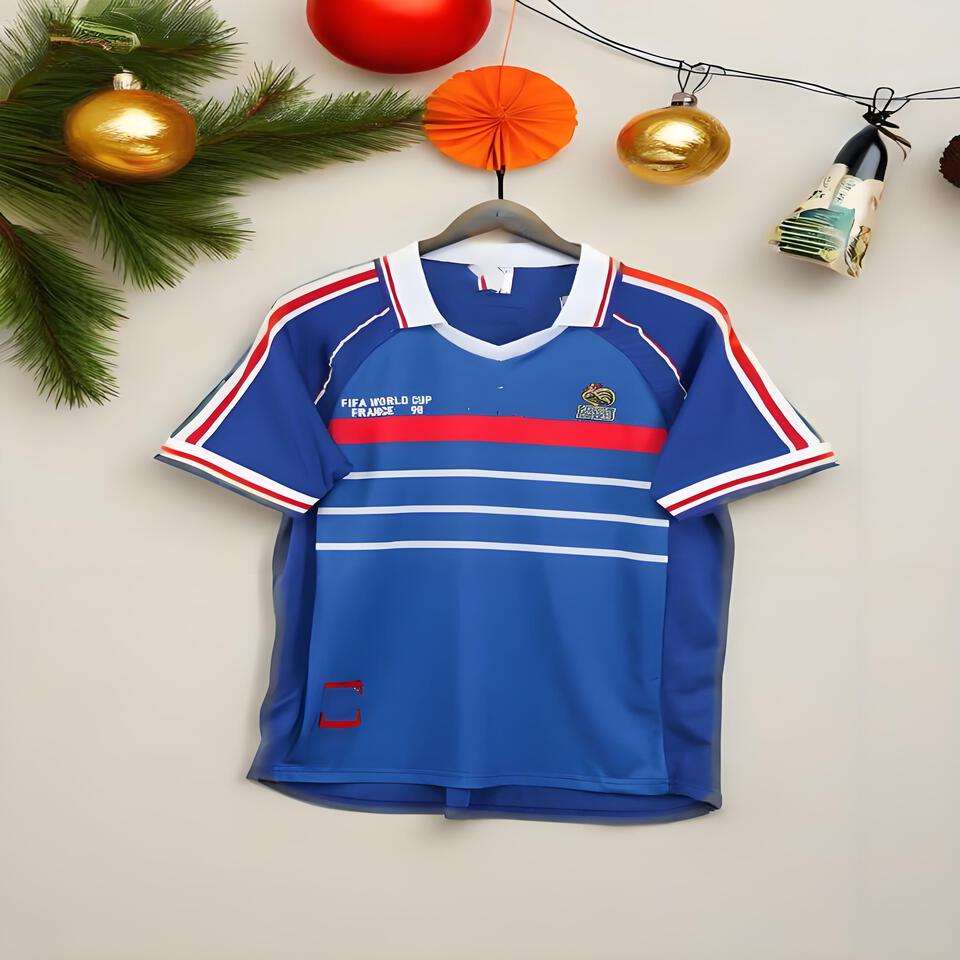 Retro France 98 Football Blue Cotton T-Shirt Vintage Soccer Tee