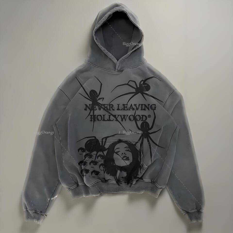 Retro Street Hoodie Distressed Gray Unisex Casual