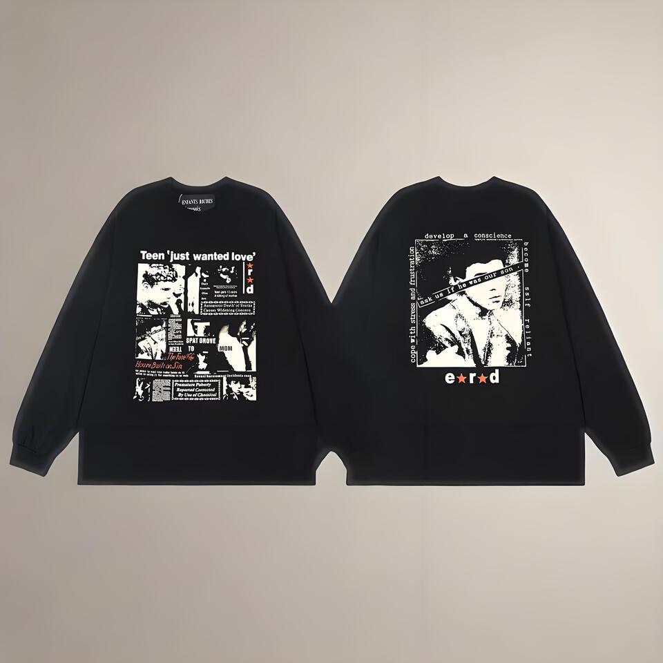 Retro Street Style Unisex Cotton Long Sleeve T-Shirt Loose Fit