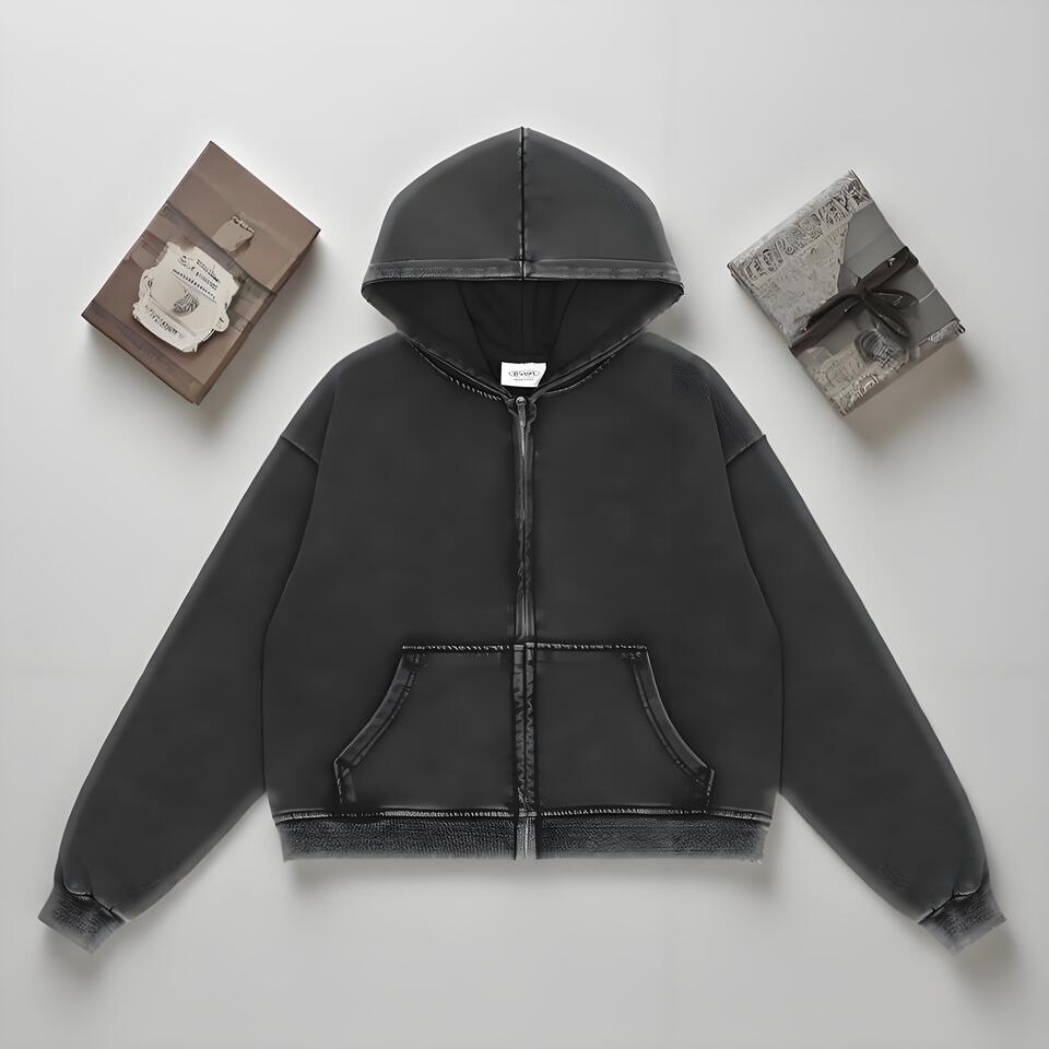 Retro Washed Cotton Unisex Hoodie Vintage Black