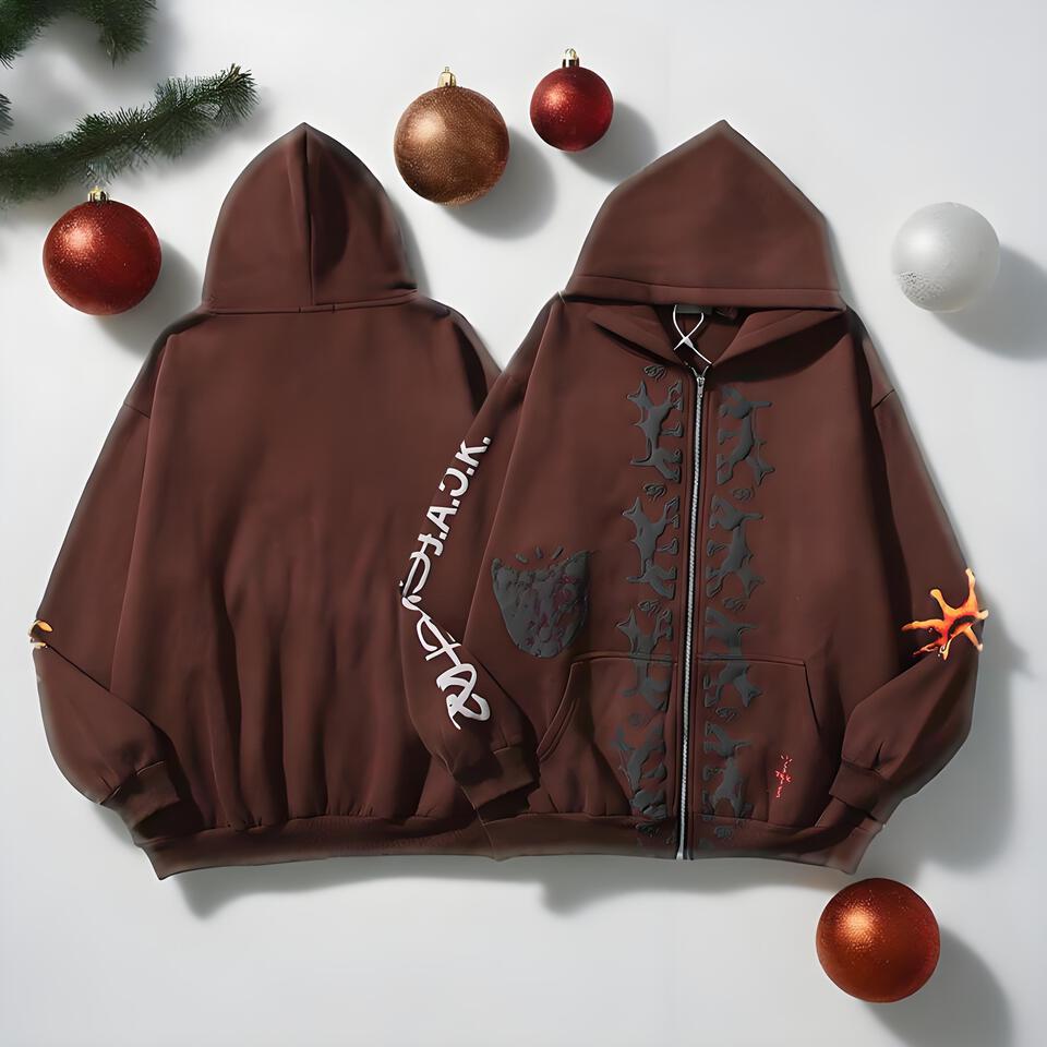 Rhude Brown Cotton Hoodie Unisex Streetwear Style