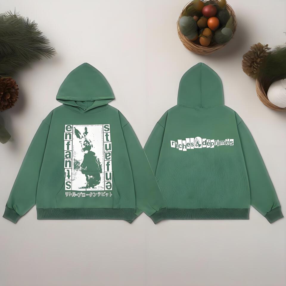 Riches & Deprimés Green Hooded Sweatshirt Unisex Streetwear Print