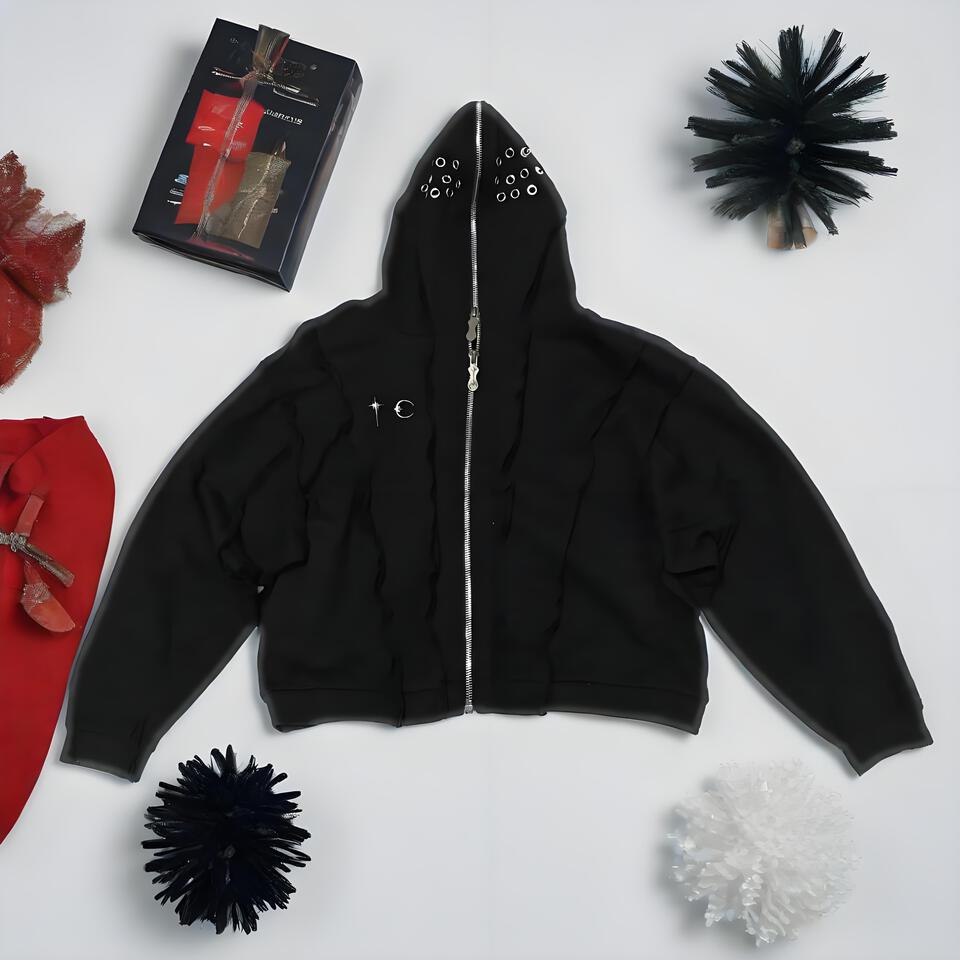 Rick Owens Black Cotton Hooded Zip-Up Hoodie Unisex Streetwear