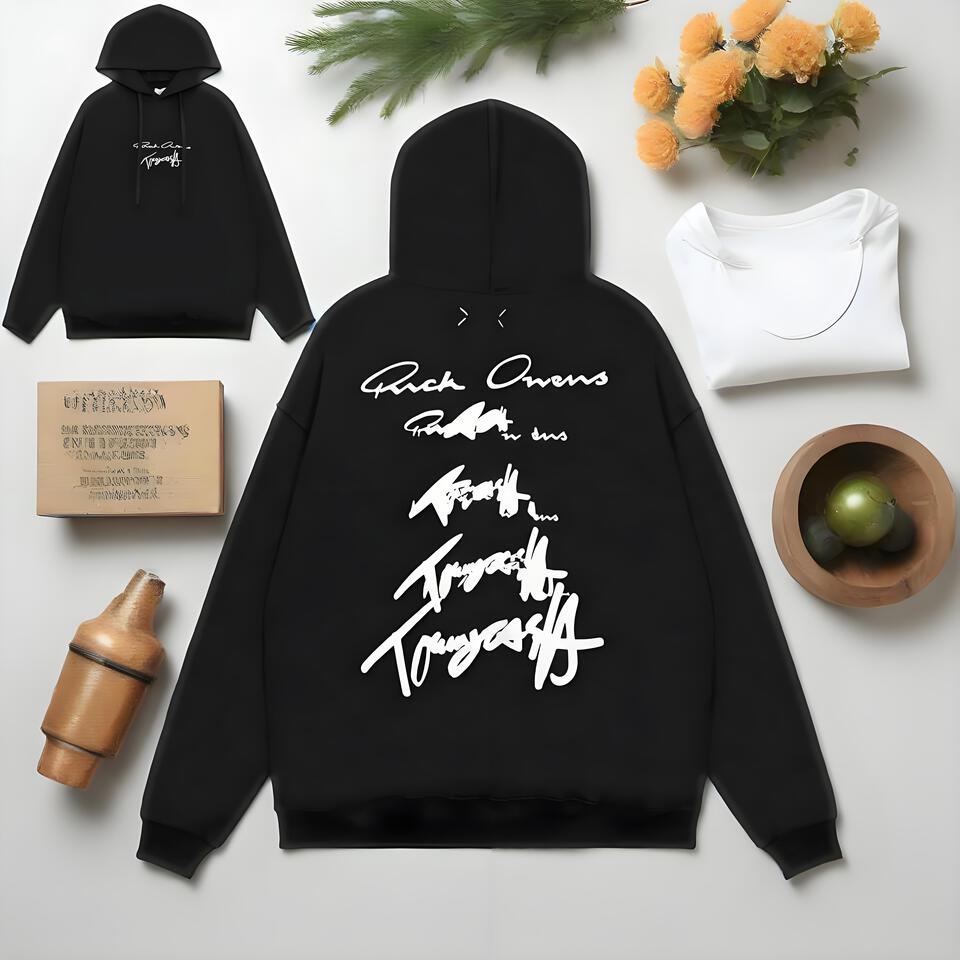 Rick Owens Black Hooded Cotton Sweatshirt Unisex Streetwear