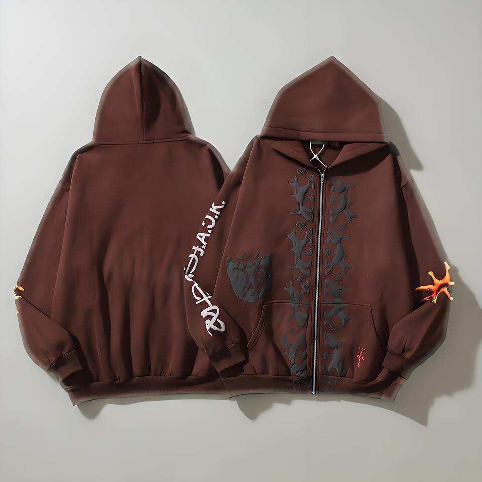 Rick Owens Brown Cotton Hoodie Zip Up Streetwear Jacket